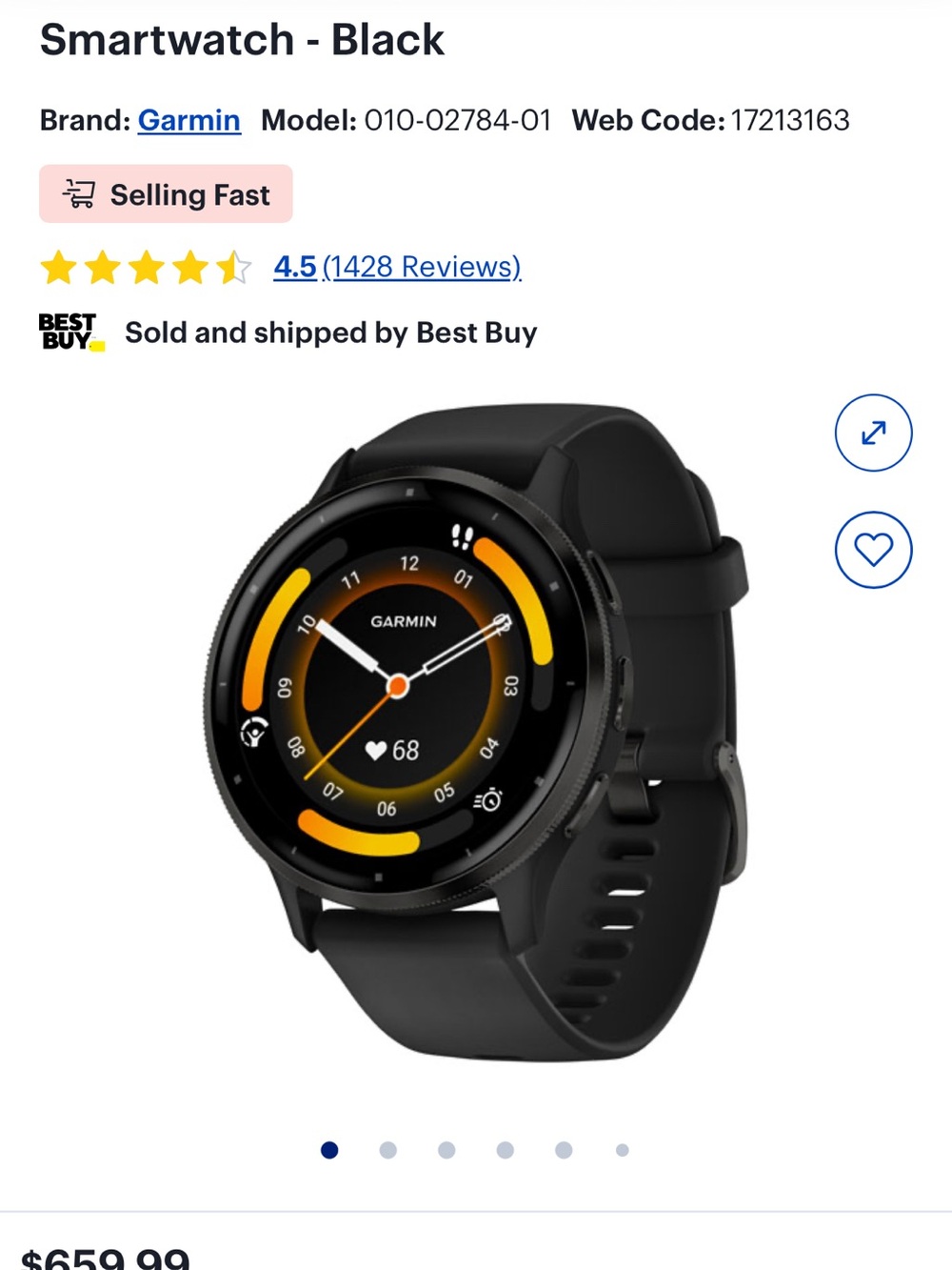 garmin Venu 3 Smartwatch — Black with Orange Accents - Picture 4 of 7